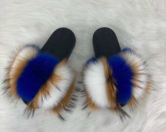 royal blue fur slides