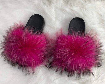 Think deep pink XL max fur slides