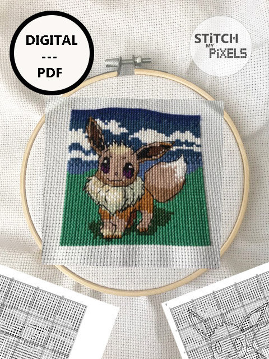Digital Cross Stitch Pattern of Eevee from Pokemon Etsy