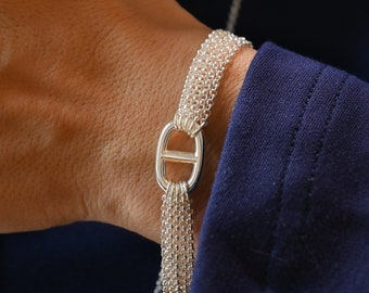 Bracelet Livia | bracelet fait main avec maille marine et rangs de chaine - plaqué argent résiste au temps