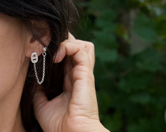 Navy mesh earrings and double hole chain - Silver plated 10 microns