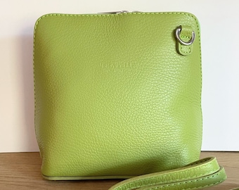 "Piccolo" handbag with spring green Italian leather shoulder strap - Lots of colors available - crossbody bag - ideal gift