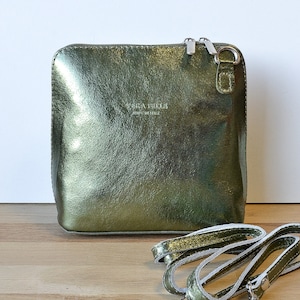Sac à main "Piccolo" bandoulière vert kaki pailleté irisé cuir Italien - Plein de coloris disponibles - sac crossbody - idéal cadeau