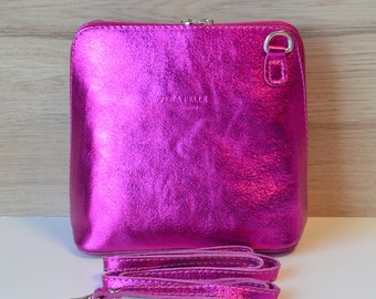 Sac à main "Piccolo" bandoulière - cuir pailleté rose fuchsia italien - Plein de coloris disponibles - sac crossbody - idéal cadeau