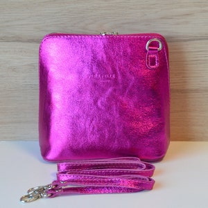 Sac à main "Piccolo" bandoulière - cuir pailleté rose fuchsia italien - Plein de coloris disponibles - sac crossbody - idéal cadeau