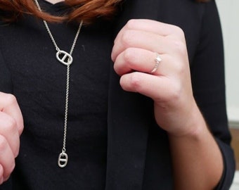 Fine sliding navy mesh necklace - All silver plated 10 microns