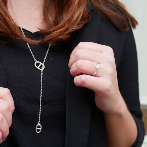 Fine sliding navy mesh necklace - All silver plated 10 microns