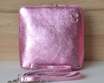 Metallic Purple Leather Shoulder Bag, or Crossbody