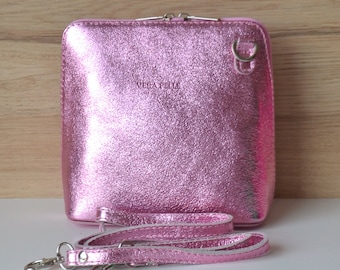 Sac à main "Piccolo" bandoulière - cuir pailleté rose bébé italien - Plein de coloris disponibles - sac crossbody - idéal cadeau