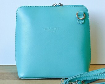 "Piccolo" handbag with turquoise blue Italian leather shoulder strap - Lots of colors available - crossbody bag - ideal gift