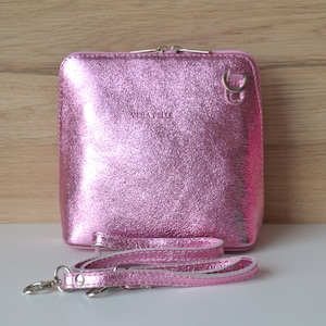 Sac à main "Piccolo" bandoulière - cuir pailleté rose bébé italien - Plein de coloris disponibles - sac crossbody - idéal cadeau