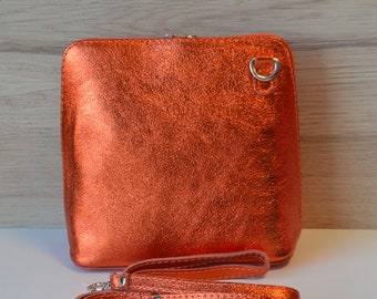 Sac à main "Piccolo" bandoulière - cuir orange pailleté, cuir italien - Plein de coloris disponibles - sac crossbody - idéal cadeau