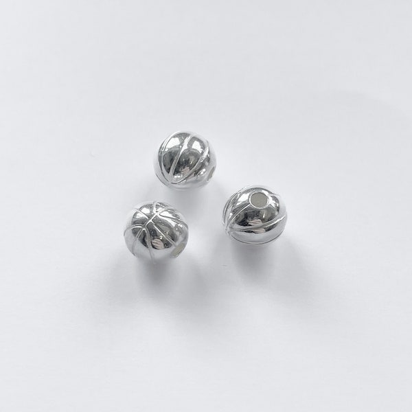 Perles ballon de basket - Plaqué argent 10 microns - Vendues par lot de 3 perles - Résiste au temps - Idéal pour montage bracelet homme DIY