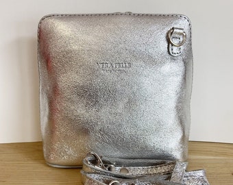 Handbag "Piccolo" silver shoulder strap in Italian leather - Many colors available - crossbody bag - ideal gift