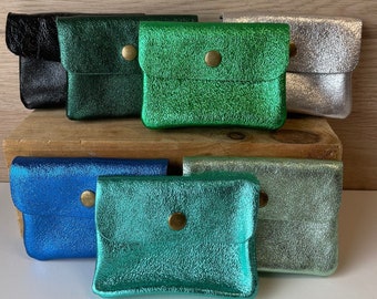 Sunny pouch - small coin purse in shiny iridescent leather - mini storage pouch 2 sizes available - leather goods accessory