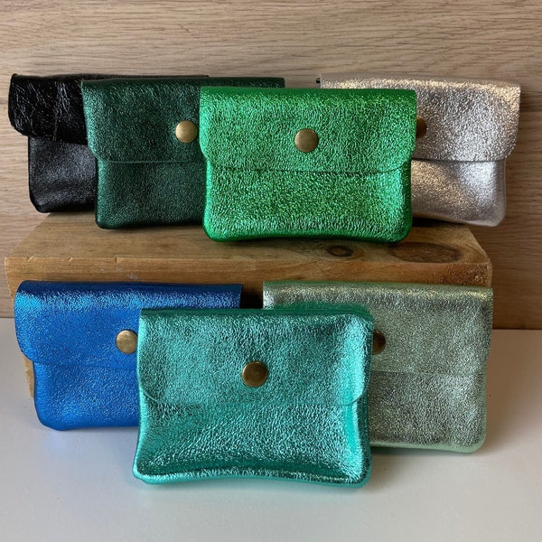 Pochette Sunny - petit porte monnaie en cuir brillant irisé - mini pochette de rangement 2 tailles disponibles - accessoire maroquinerie
