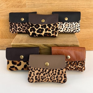 "Sunny" suede leather pouch with leopard and zebra print - small coin purse size 10.5 x 8 cm - ideal leather accessory