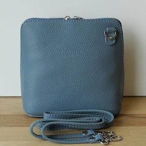 Sac à main "Piccolo" bandoulière bleu jean bleu gris grainé cuir Italien - Plein de coloris disponibles - sac crossbody - idéal cadeau