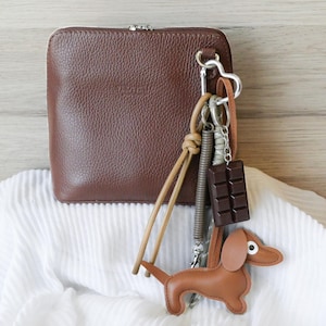 Fancy Bag Charm – Dachshund and Chocolate Bar Pattern – Trendy Accessory in Different Colors – Original Gift Idea for Women
