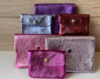 Sunny Pouch - Small iridescent shiny leather coin purse - Mini storage pouch 2 sizes available - Leather goods accessory