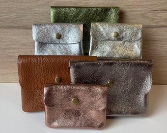 Sunny Pouch - Small iridescent shiny leather coin purse - Mini storage pouch 2 sizes available - Leather goods accessory