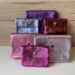 Pochette Sunny - petit porte monnaie en cuir brillant irisé - mini pochette de rangement 2 tailles disponibles - accessoire maroquinerie