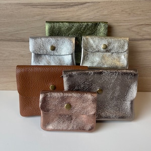 Pochette Sunny - petit porte monnaie en cuir brillant irisé - mini pochette de rangement 2 tailles disponibles - accessoire maroquinerie
