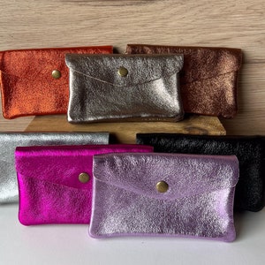 Sunny rectangular pouch - piccolo portamonete in pelle lucida cangiante - piccolo portaoggetti 15 x 9 cm - pelletteria