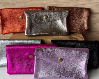 Sunny rectangular pouch - small coin purse in shiny iridescent leather - small storage pouch 15 x 9cm - leather goods