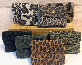 Sunny Leopard Suede Nubuck Pouch - Small Leather Coin Purse - Mini 10.5 x 8 cm Storage Pouch - Leather Goods Accessory