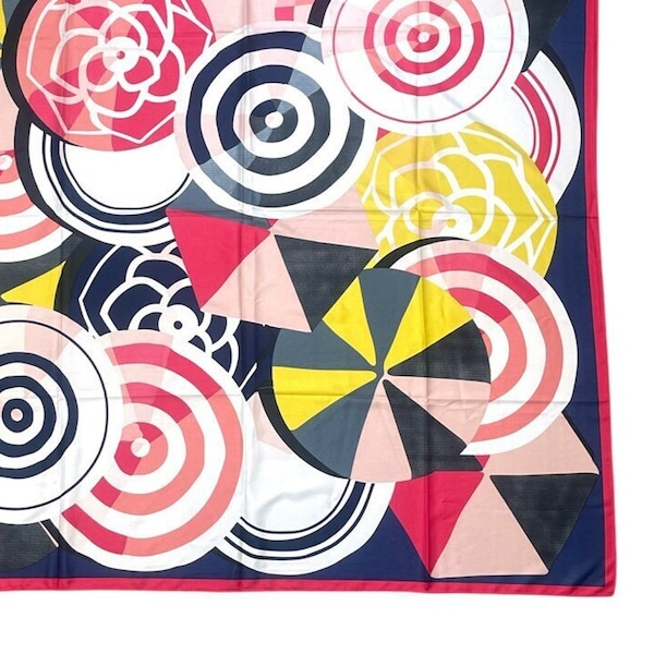 Satin square scarf - Square silk style - 130cm - circle and shape patterns - Hair accessory, headband, belt, bandanas