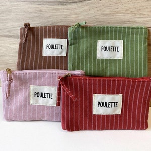 Poulette in tessuto "Poulette" - piccolo kit per regalo migliore amica sorella - portamonete piccolo in tessuto con scritta nera