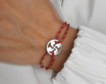 Basque cross cord bracelet - mixed Basque Country bracelet with 10 micron silver-plated pendant 17mm - mixed jewelry - red, green and white cord
