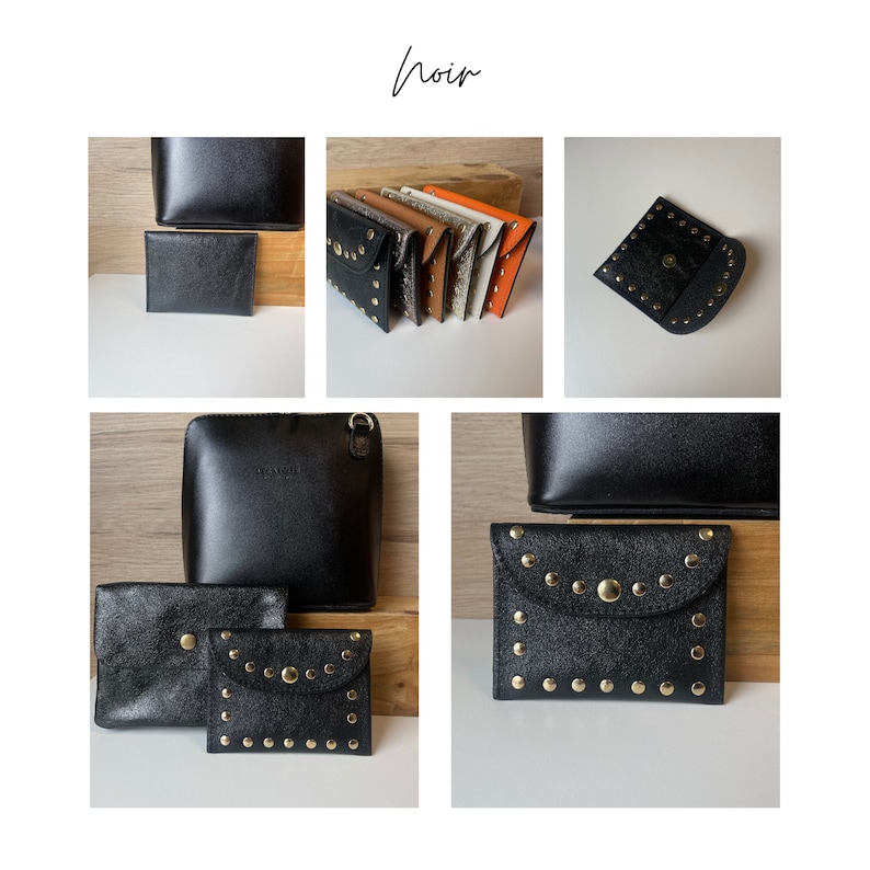 pochette noir en cuir italien lisse