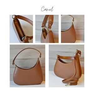 Sac Malo en cuir italien forme asymétrique avec bandoulière sac porté épaule baguette Sucre et Cannelle maroquinerie Camel