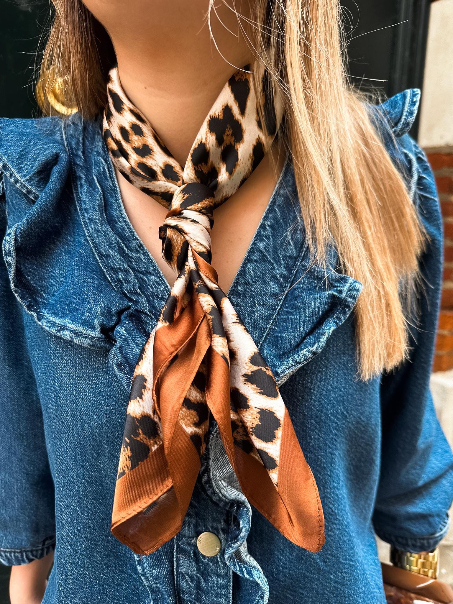 Satin Square Scarf - Silk Square - Leopard Print - Trendy Hair