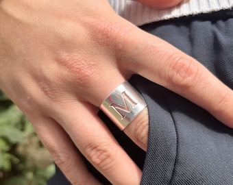 Openwork ring LETTER -silver plated 10 microns - Adjustable size 50/60