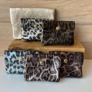 Marsupio lucido leopardato soleggiato - piccolo portamonete in pelle lucida iridescente - mini marsupio portaoggetti - accessorio per pelletteria
