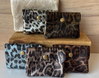 Sunny leopard shiny pouch - small iridescent shiny leather coin purse - mini storage pouch - leather goods accessory