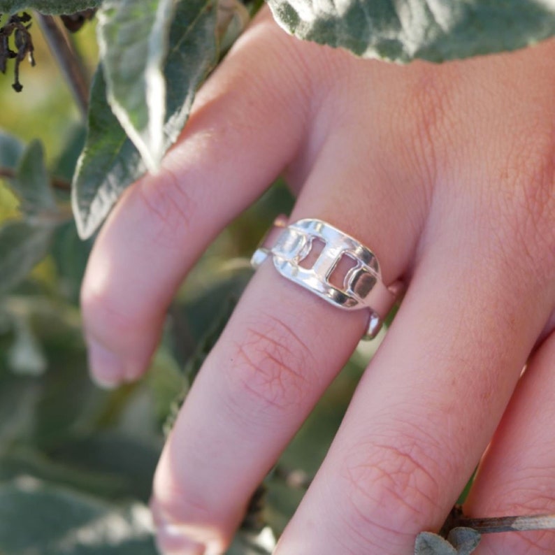 Bague ouverte mailles marines juxtaposées Plaqué argent 10 microns Bague Ajustable image 1