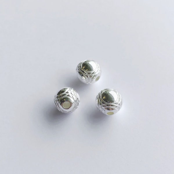 Perles balle de pétanque - Plaqué argent 10 microns - Vendues par lot de 3 perles - Résiste au temps - Idéal pour montage bracelet homme DIY