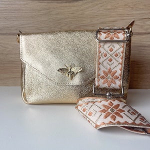 Floral handbag shoulder strap crossbody handle adjustable strap women's gift idea gold or silver details image 6