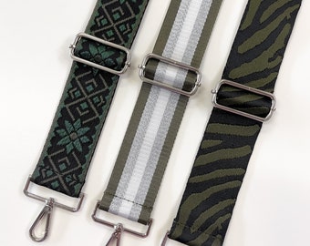 Silver khaki green handbag shoulder strap - crossbody handle - adjustable strap women's gift idea gold or silver details