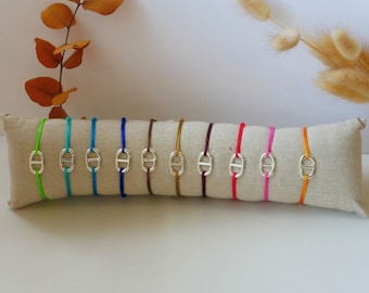 Bracelet cordon coton ciré - Maille marine et couleurs au choix - Cordon en 1mm ou 1,5mm