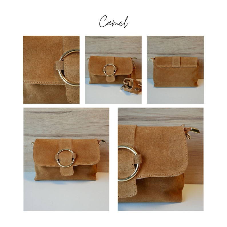 Sac Noah daim sac à main crossbody en cuir de vachette nubuck daim cuir sac à main femme Maroquinerie Sucre et Cannelle image 3