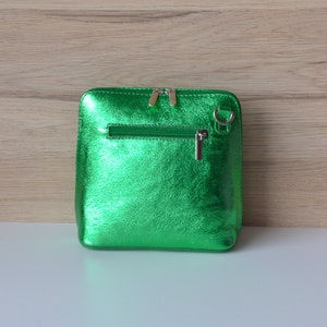 Piccolo handbag with flashy green glittery iridescent Italian leather shoulder strap Lots of colors available crossbody bag ideal gift image 5