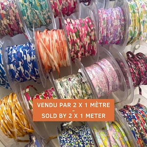 DUO lot liberty ribbon by 1 meter of each - liberty fabric - cord for bracelet and necklace in sliding knot - leopard ribbon gingham ribbon