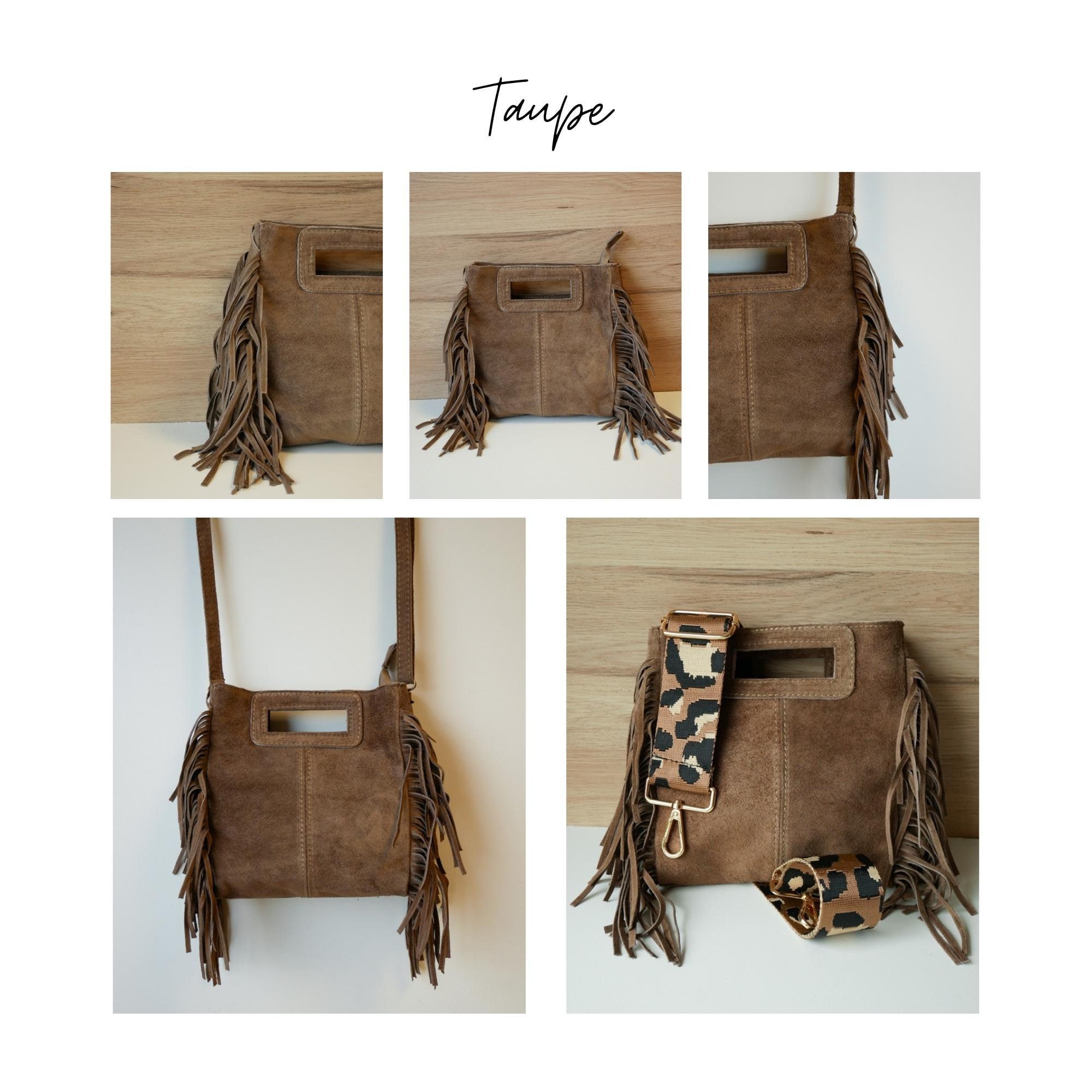 Billy Bag - Square Fringed Bag in Suede Nubuck Leather