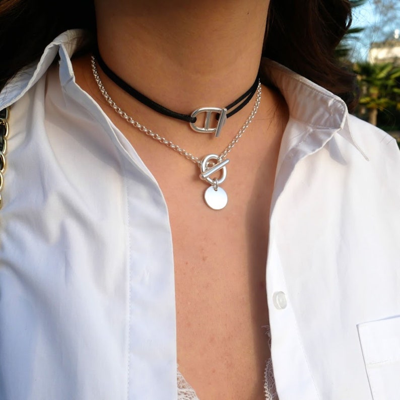 Sophie choker necklace with toggle clasp and round charm All silver plated Several sizes available image 5