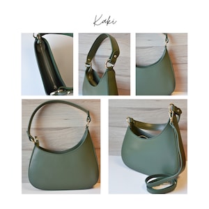 Sac Malo en cuir italien forme asymétrique avec bandoulière sac porté épaule baguette Sucre et Cannelle maroquinerie Kaki